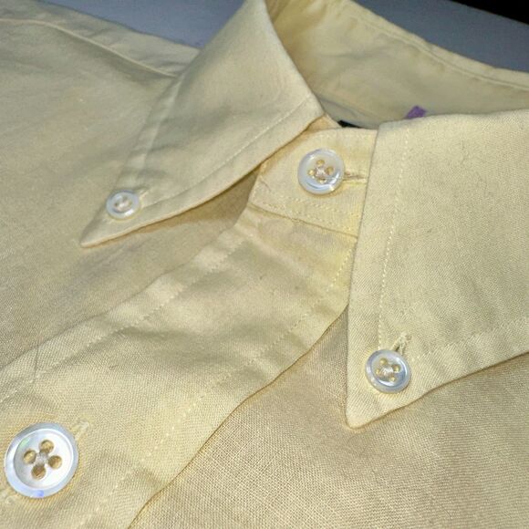 VTG Polo Ralph Lauren Solid Yellow Madras Shirt 100% Cotton Men's L Classic Fit - Picture 4 of 12